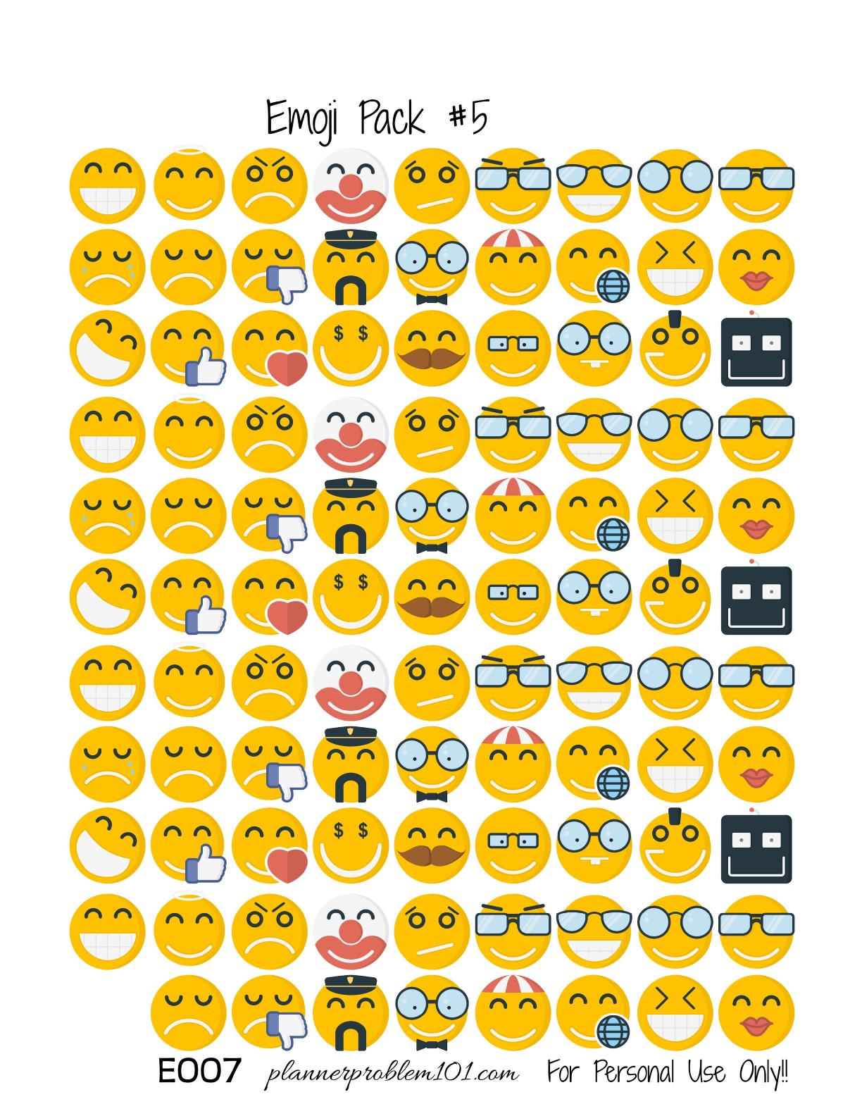  Emoji  Pack 5 Free  Printable Planner Stickers  